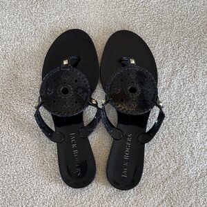 Jack Rogers Black Patent Miller Sandals with Stud Accents